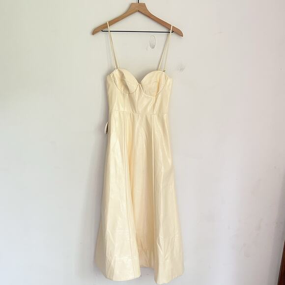 STAUD Dresses & Skirts - NEW Staud Faux Leather Abstract Fit Flare Midi Dress Cream Size 2